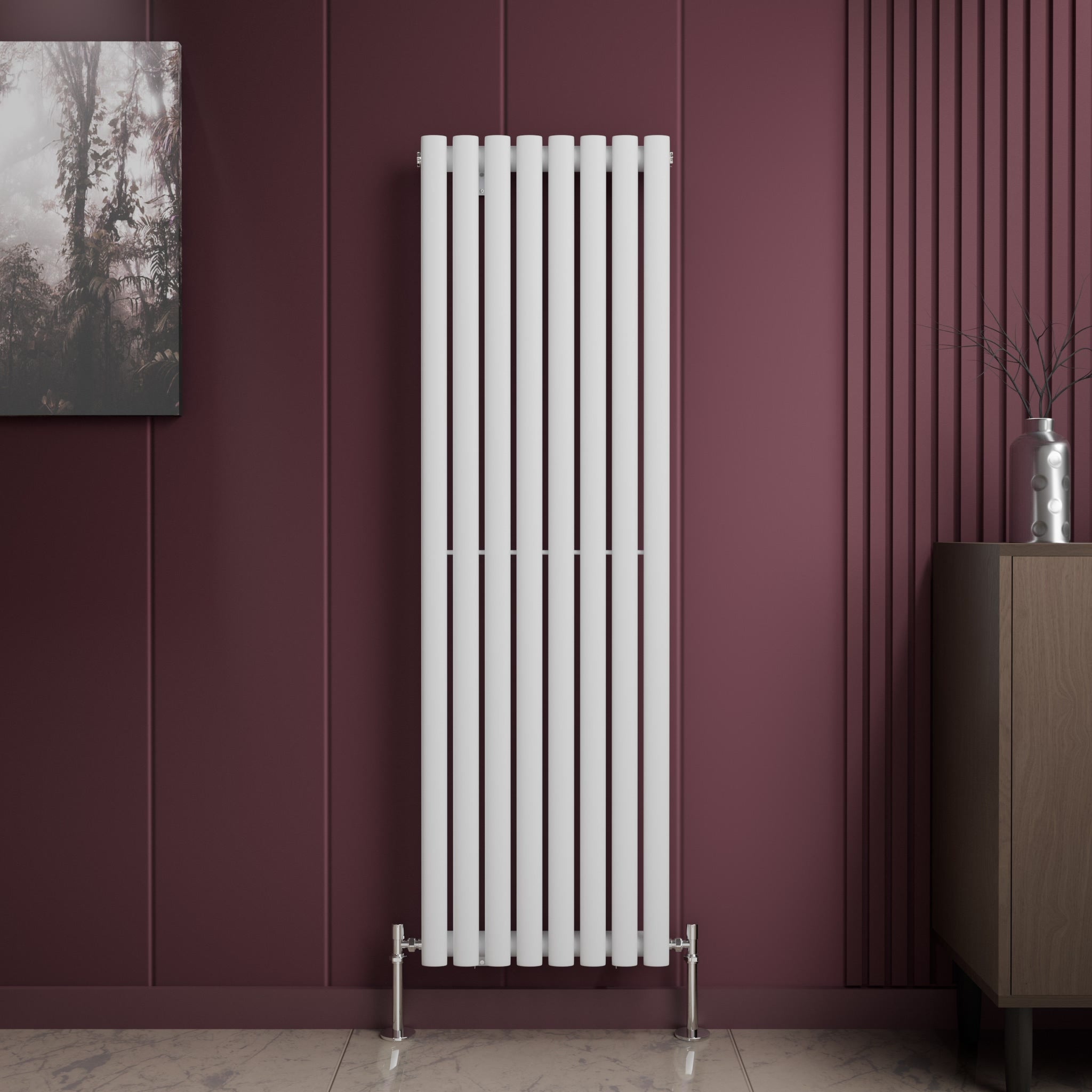 Princia Vertical Single Oval Panel Radiator White 1600 x 480mm