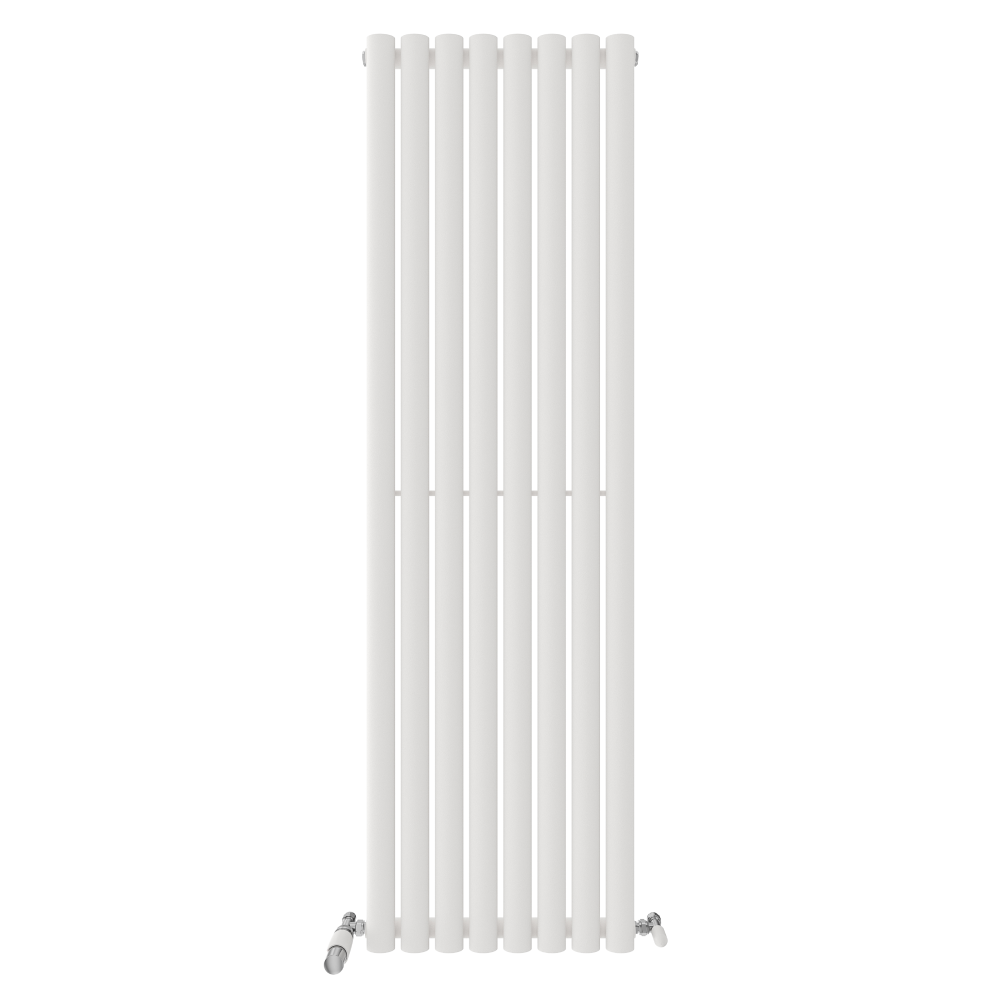 iBathUK Strata Vertical Single Panel Oval Radiator, Wall Mounted Designer Radiator, High Heat Output, Matt White, 1600 x 480mm