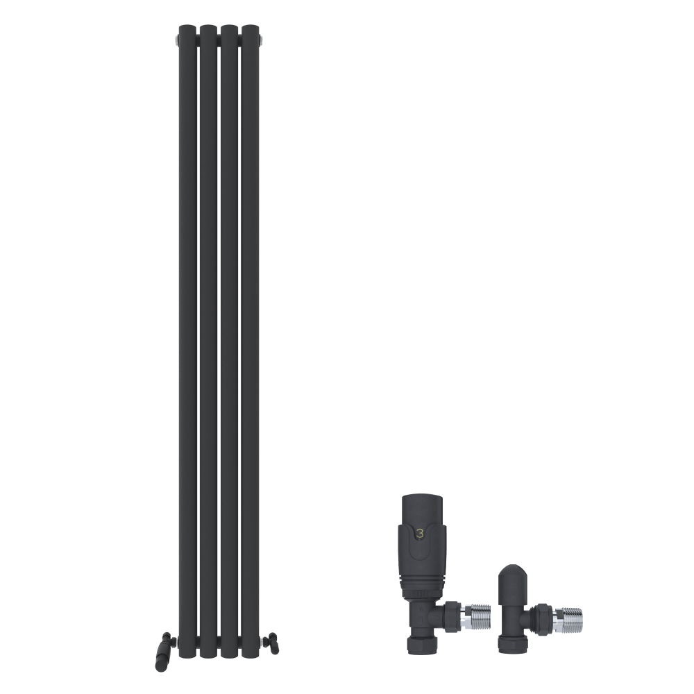 Princia Vertical Double Oval Panel Radiator White 1600 x 480mm + Angled Valve