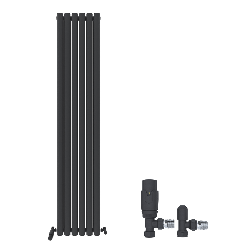 Princia Vertical Double Oval Panel Radiator White 1600 x 480mm + Angled Valve