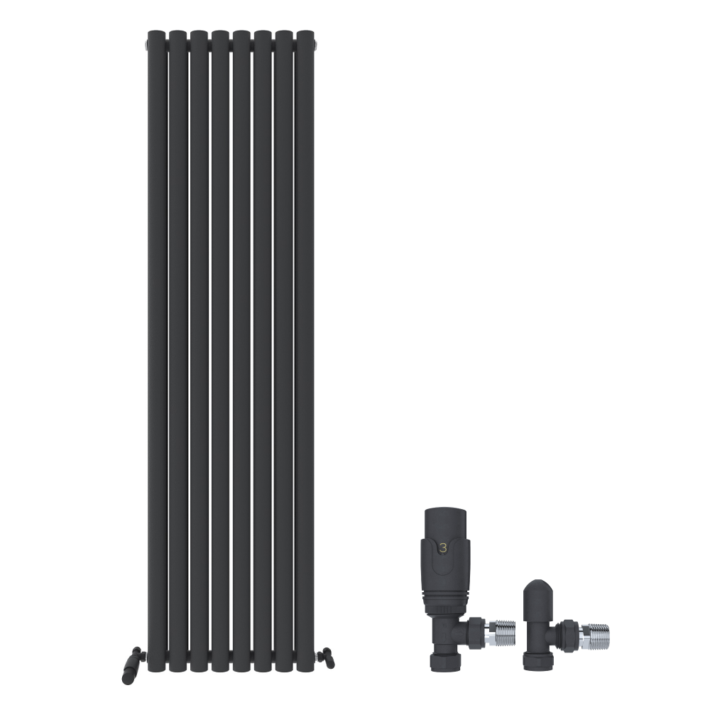 Princia Vertical Double Oval Panel Radiator White 1600 x 480mm + Angled Valve