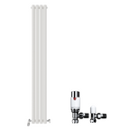 iBathUK Strata Vertical Double Panel Oval Radiator, Wall Mounted Designer Radiator with Angled Valve, Matt White, 1600 x 480mm