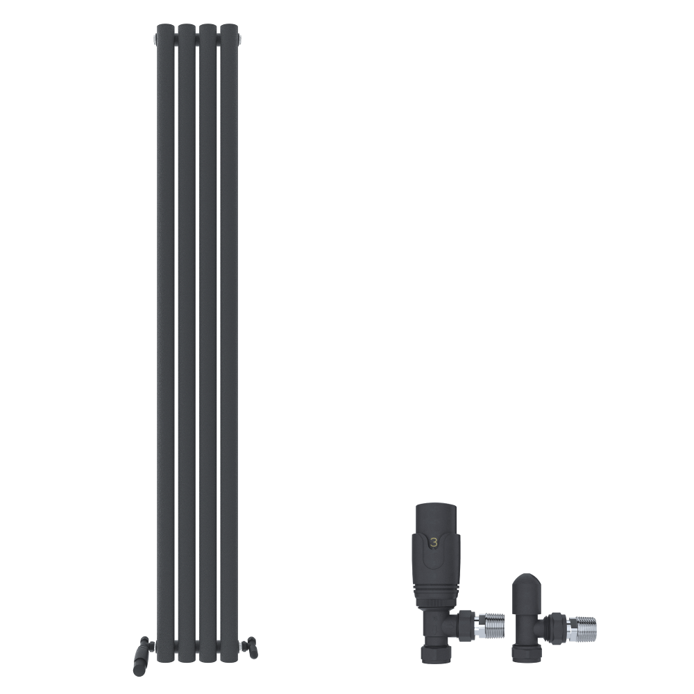 iBathUK Strata Vertical Single Panel Oval Radiator, Wall Mounted Designer Radiator with Angled Valve, Matt White, 1600 x 480mm