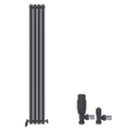 iBathUK Strata Vertical Single Panel Oval Radiator, Wall Mounted Designer Radiator with Angled Valve, Matt White, 1600 x 480mm