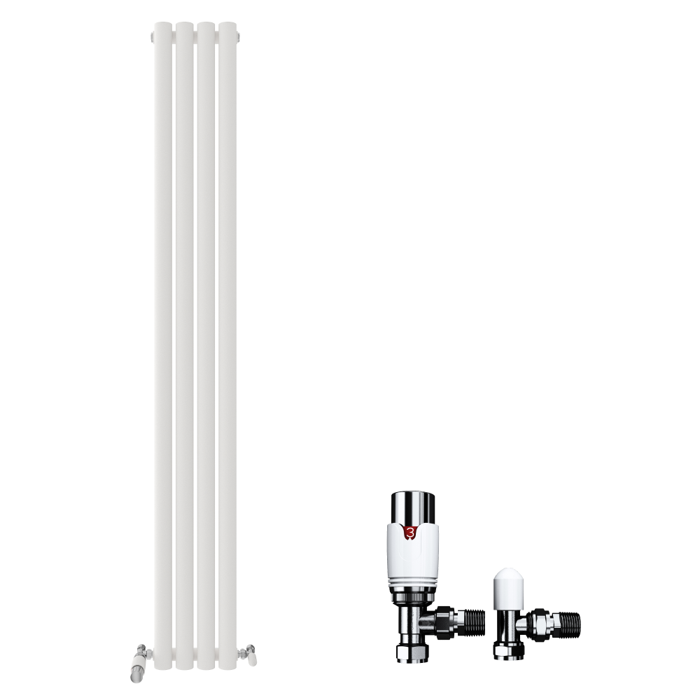 Princia Vertical Single Oval Panel Radiator White 1600 x 480mm + Angled Valve