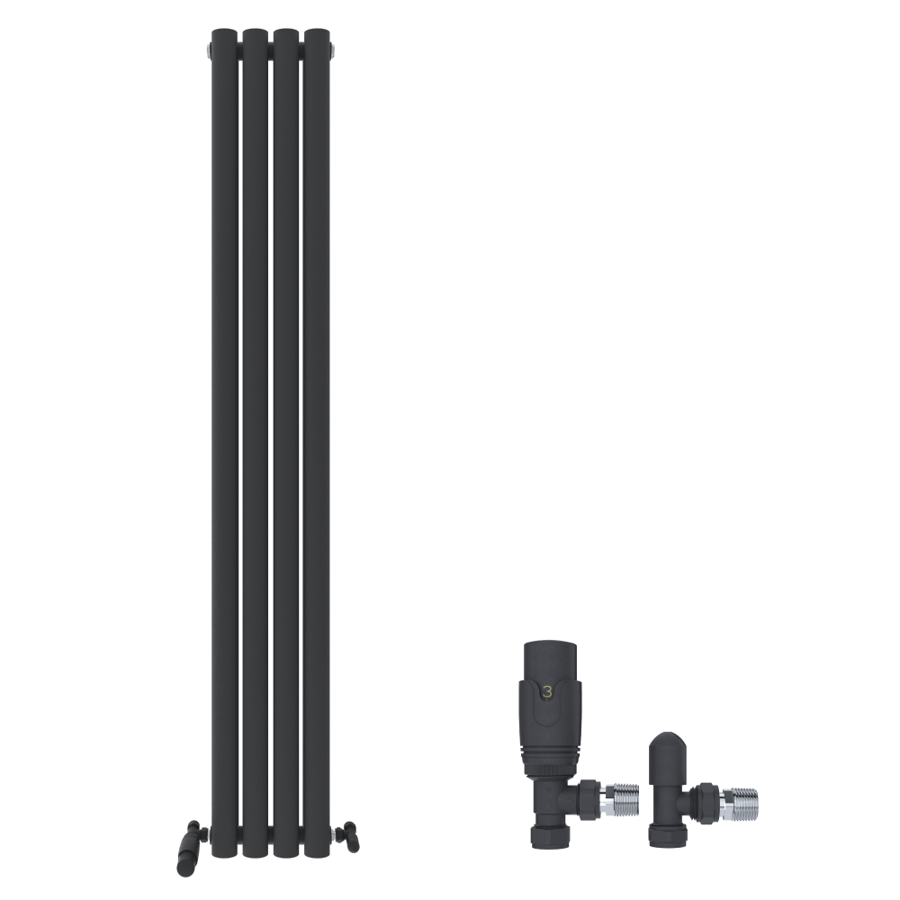 Princia Vertical Double Oval Panel Radiator White 1600 x 480mm + Angled Valve