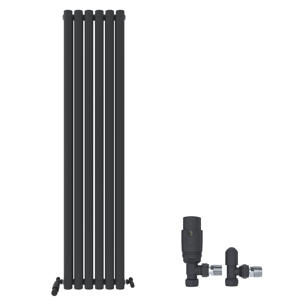 Princia Vertical Double Oval Panel Radiator White 1600 x 480mm + Angled Valve