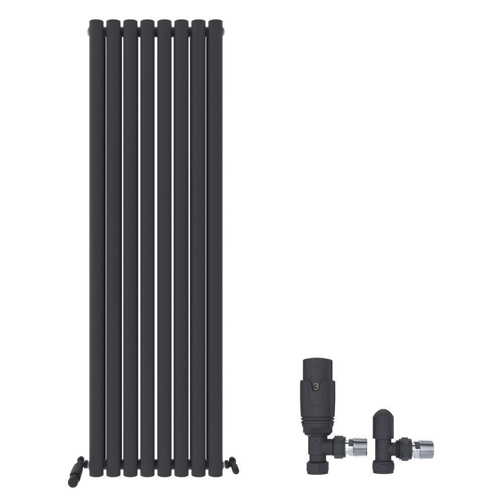 Princia Vertical Double Oval Panel Radiator White 1600 x 480mm + Angled Valve