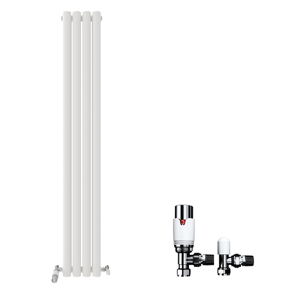 Princia Vertical Double Oval Panel Radiator White 1600 x 480mm + Angled Valve