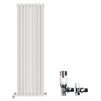 Princia Vertical Double Oval Panel Radiator White 1600 x 480mm + Angled Valve