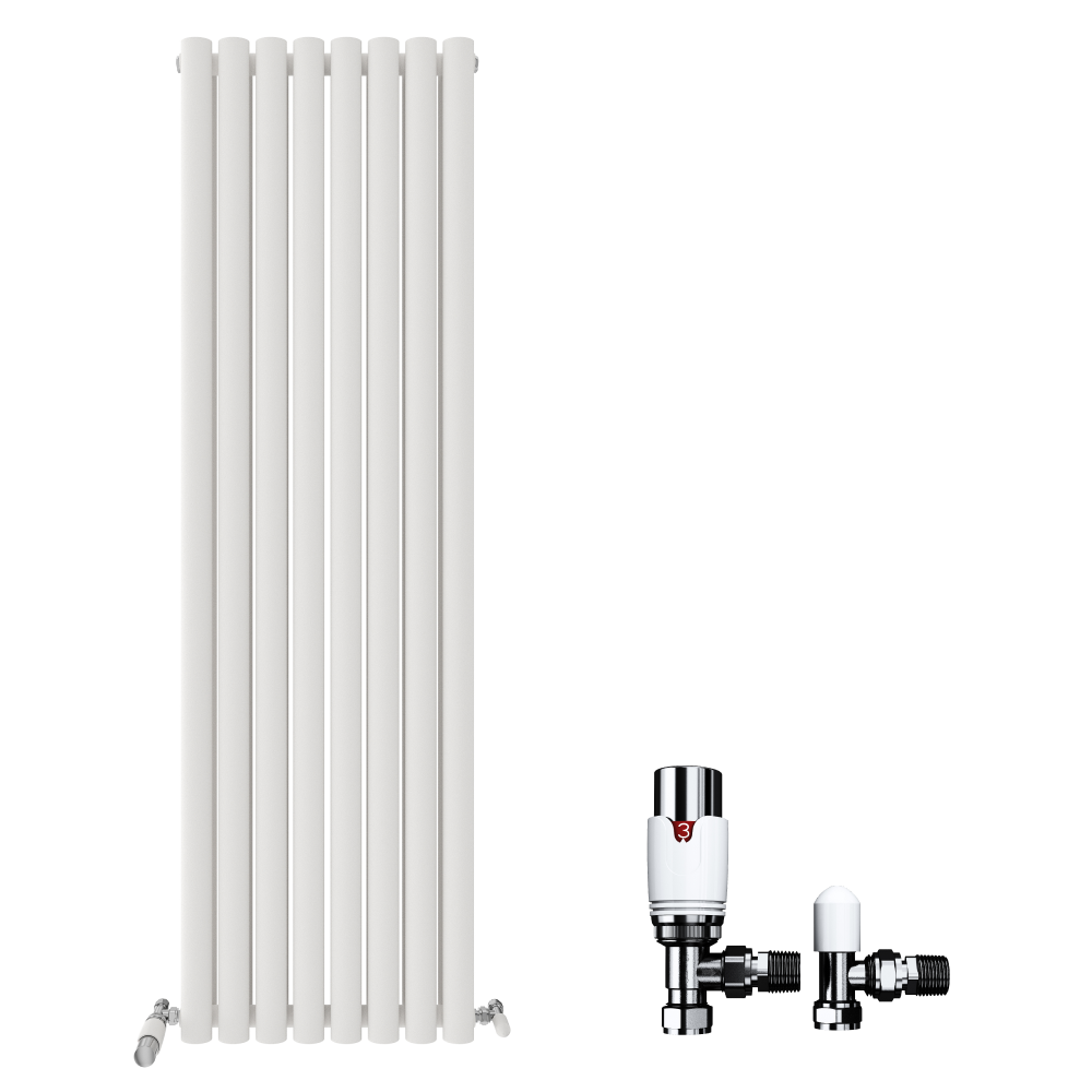 Princia Vertical Double Oval Panel Radiator White 1600 x 480mm + Angled Valve