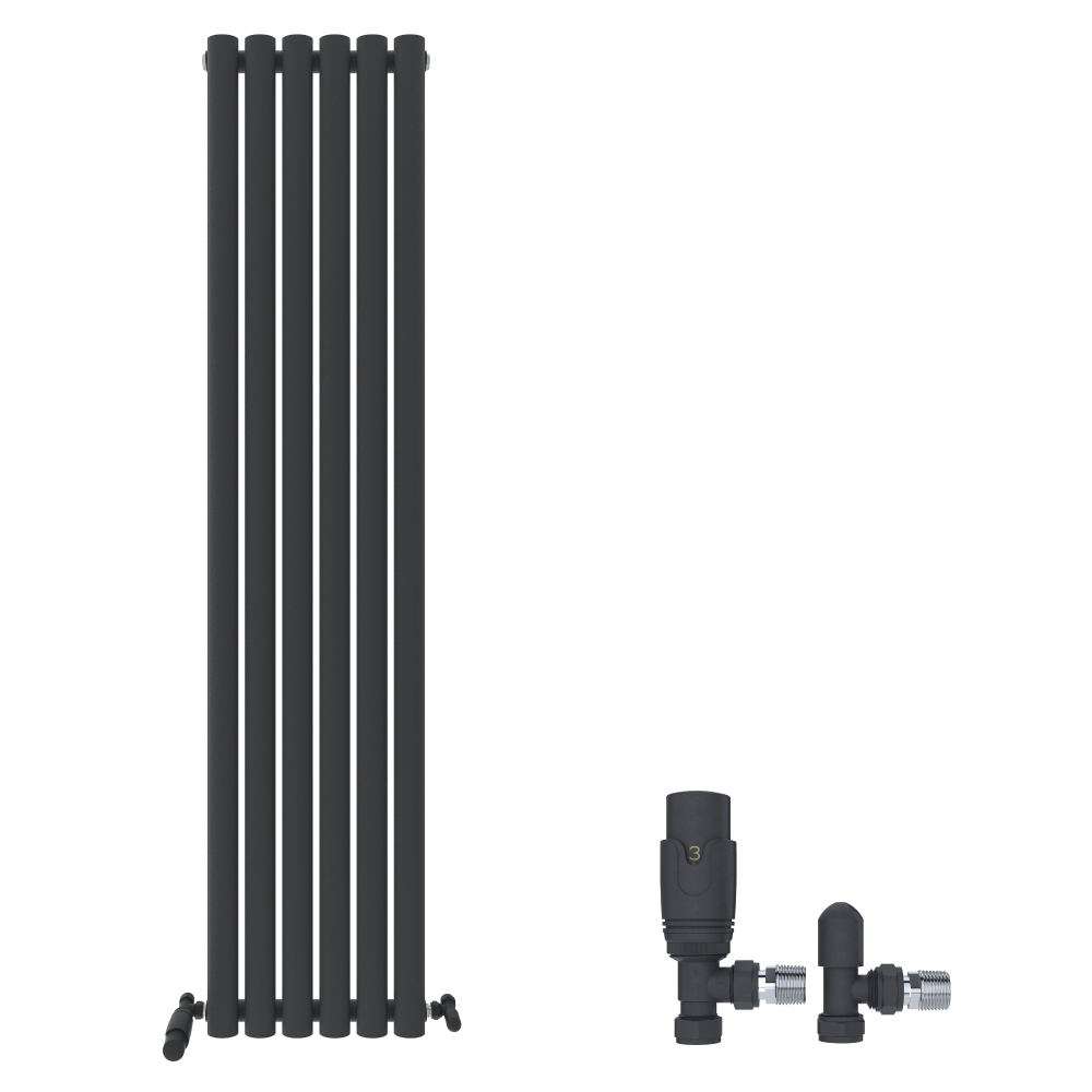 Princia Vertical Single Oval Panel Radiator White 1600 x 480mm + Angled Valve