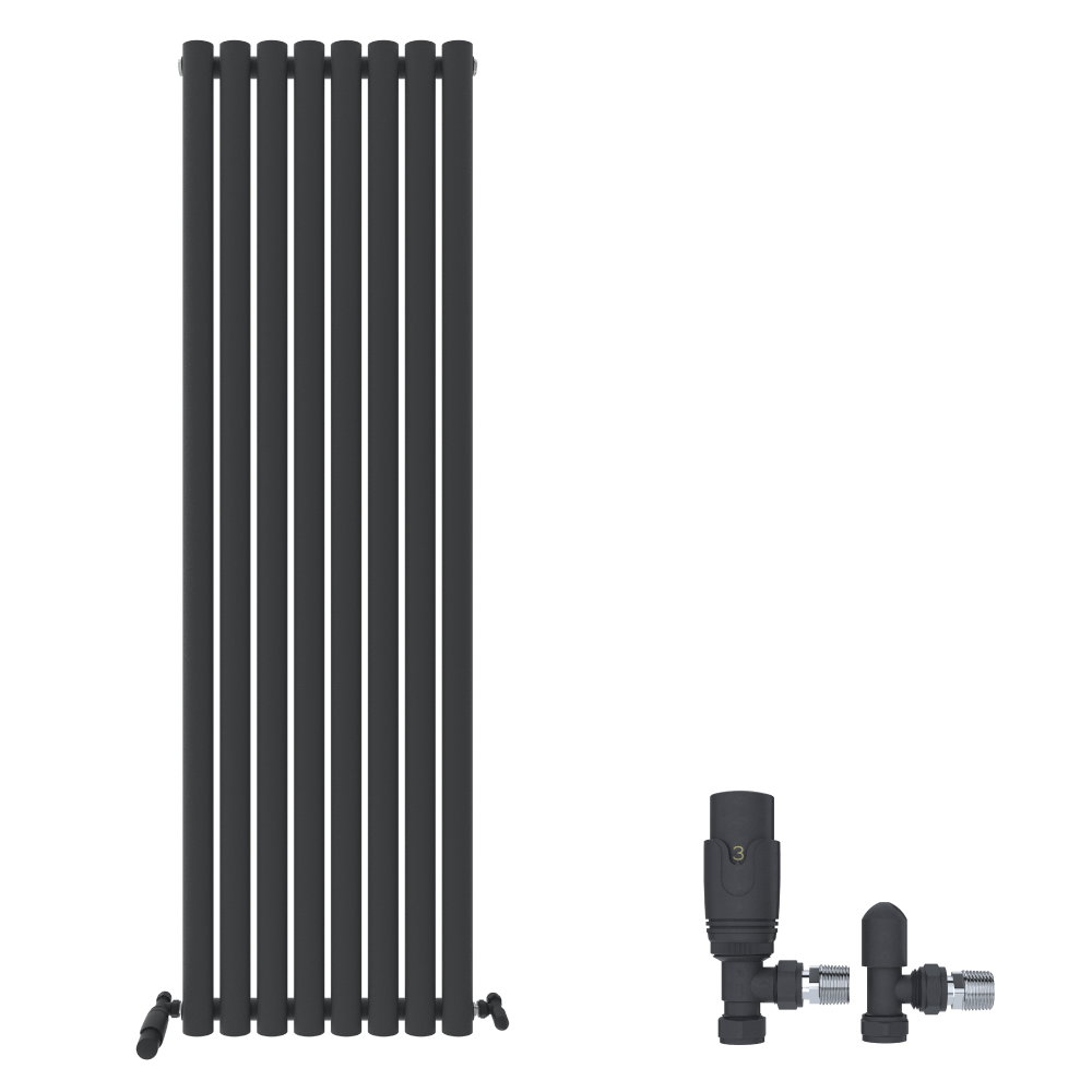 Princia Vertical Single Oval Panel Radiator White 1600 x 480mm + Angled Valve