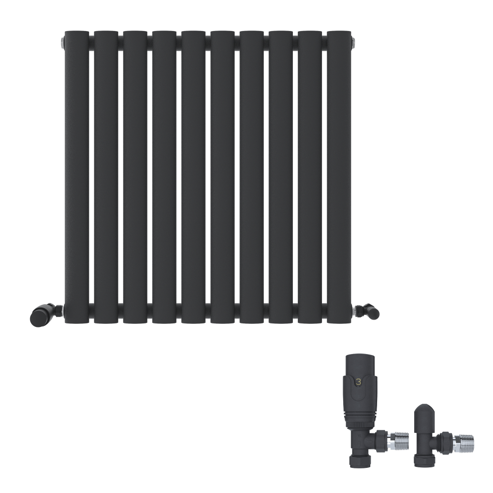 Princia Horizontal Single Oval Panel Radiator White 600 x 1440mm + Angled Valve