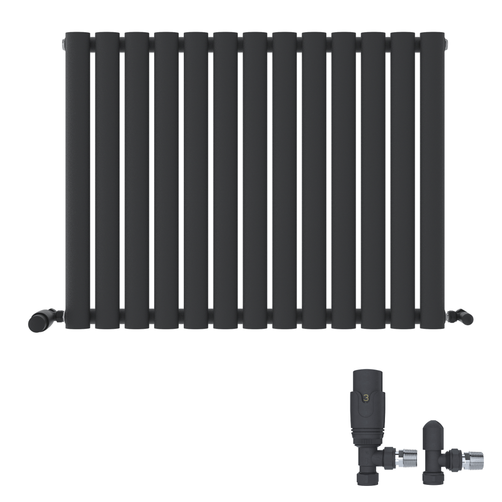 Princia Horizontal Single Oval Panel Radiator White 600 x 1440mm + Angled Valve