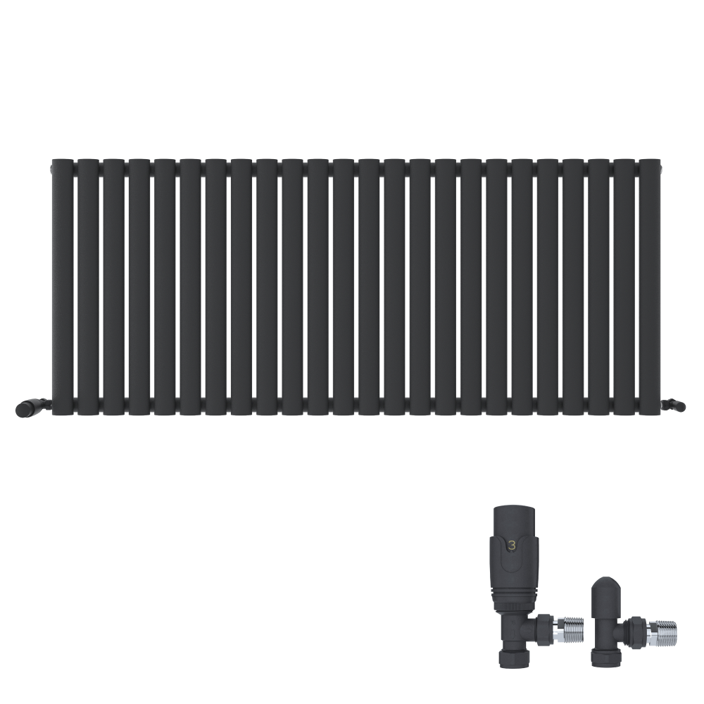 Princia Horizontal Single Oval Panel Radiator White 600 x 1440mm + Angled Valve