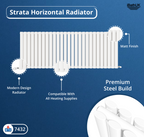 iBathUK Strata Horizontal Double Panel Oval Radiator, Wall Mounted Designer Radiator with Angled Valve, Matt White, 600 x 1620mm