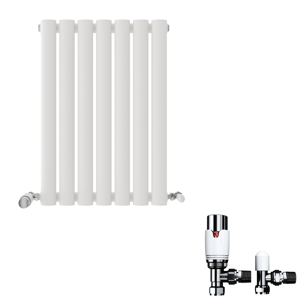 Princia Horizontal Single Oval Panel Radiator White 600 x 1440mm + Angled Valve