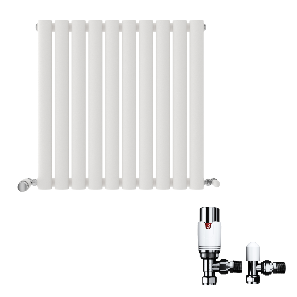 Princia Horizontal Single Oval Panel Radiator White 600 x 1440mm + Angled Valve