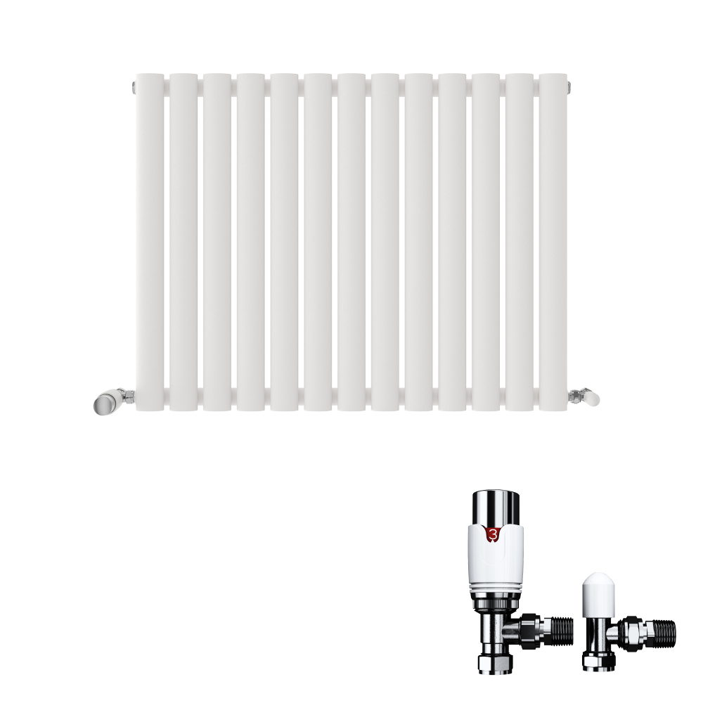 Princia Horizontal Single Oval Panel Radiator White 600 x 1440mm + Angled Valve