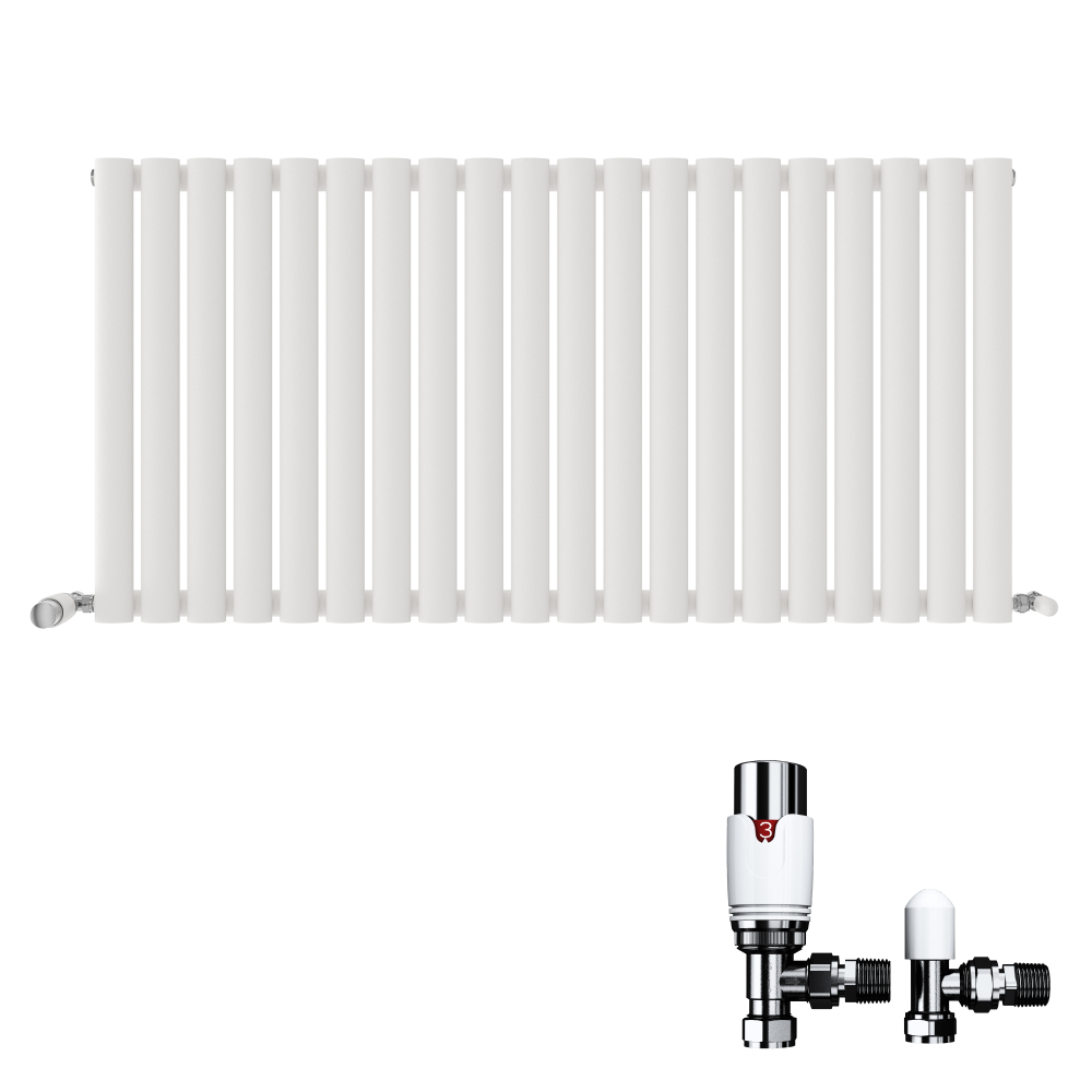 Princia Horizontal Single Oval Panel Radiator White 600 x 1440mm + Angled Valve