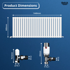 Princia Horizontal Single Oval Panel Radiator White 600 x 1440mm + Angled Valve