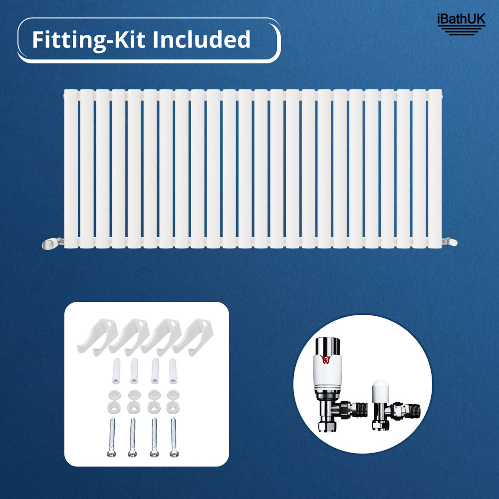 Princia Horizontal Single Oval Panel Radiator White 600 x 1440mm + Angled Valve