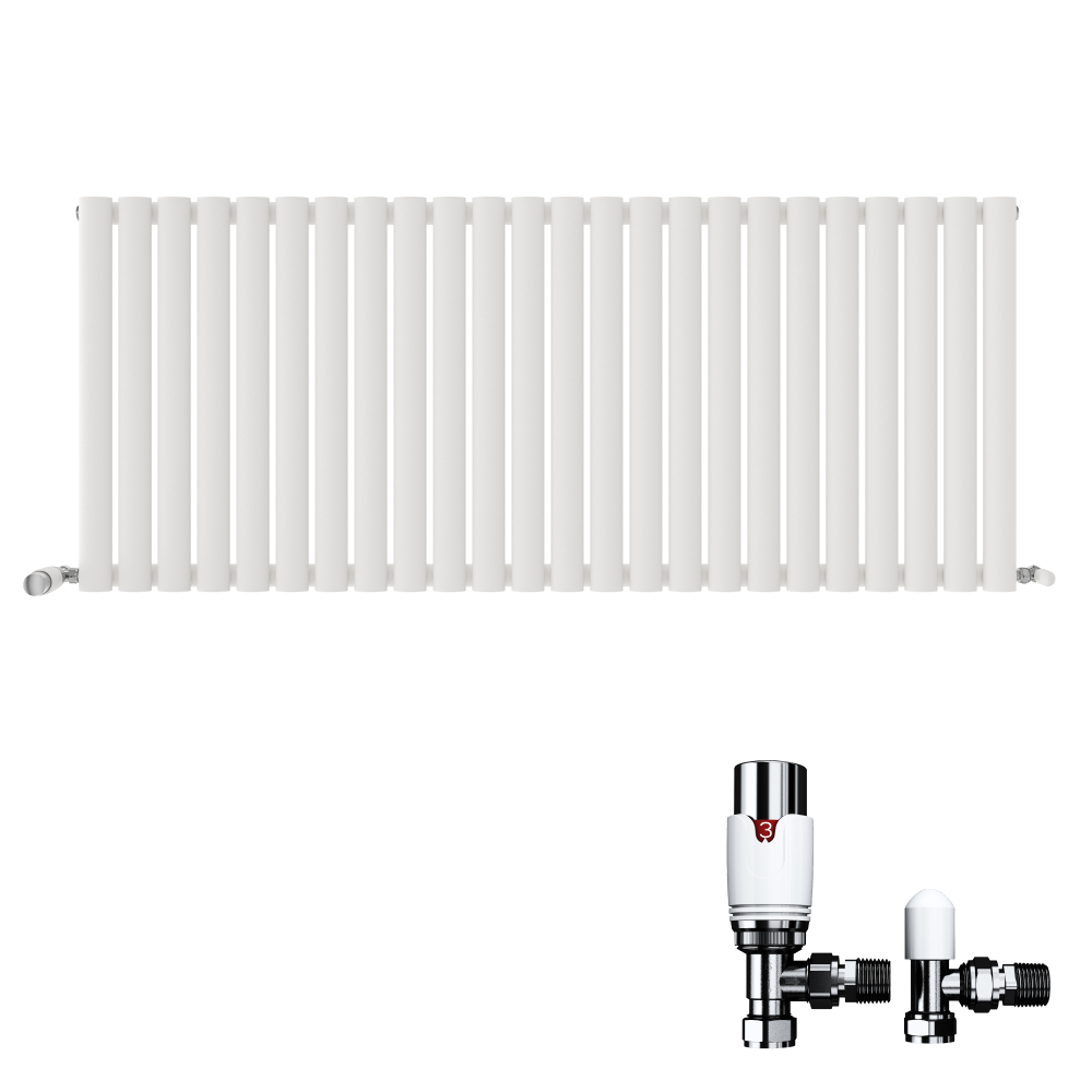 Princia Horizontal Single Oval Panel Radiator White 600 x 1440mm + Angled Valve