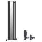 iBathUK Strata Princia Mirror Radiator, Vertical Single Panel, Angled Valve Included, Designer Radiator, Anthracite, 1800 x 385mm