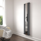 iBathUK Strata Princia Mirror Radiator, Vertical Single Panel, Angled Valve Included, Designer Radiator, Anthracite, 1800 x 385mm