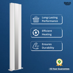 iBathUK Strata Vertical Double Panel Mirror Radiator, Wall Mounted Designer Radiator with Angled Valve, Matt White, 1800 x 385mm