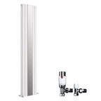 iBathUK Strata Vertical Double Panel Mirror Radiator, Wall Mounted Designer Radiator with Angled Valve, Matt White, 1800 x 385mm
