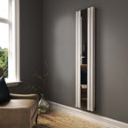iBathUK Strata Vertical Double Panel Mirror Radiator, Wall Mounted Designer Radiator with Angled Valve, Matt White, 1800 x 385mm