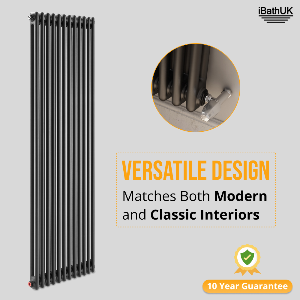 Anthracite 1800x560x70 two column Radiator + Angled Valve