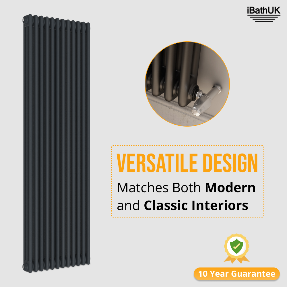 Anthracite 1800x560x100 three column Radiator + Angled Valve
