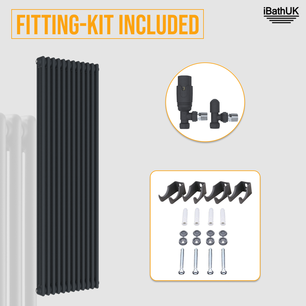 Anthracite 1800x560x100 three column Radiator + Angled Valve