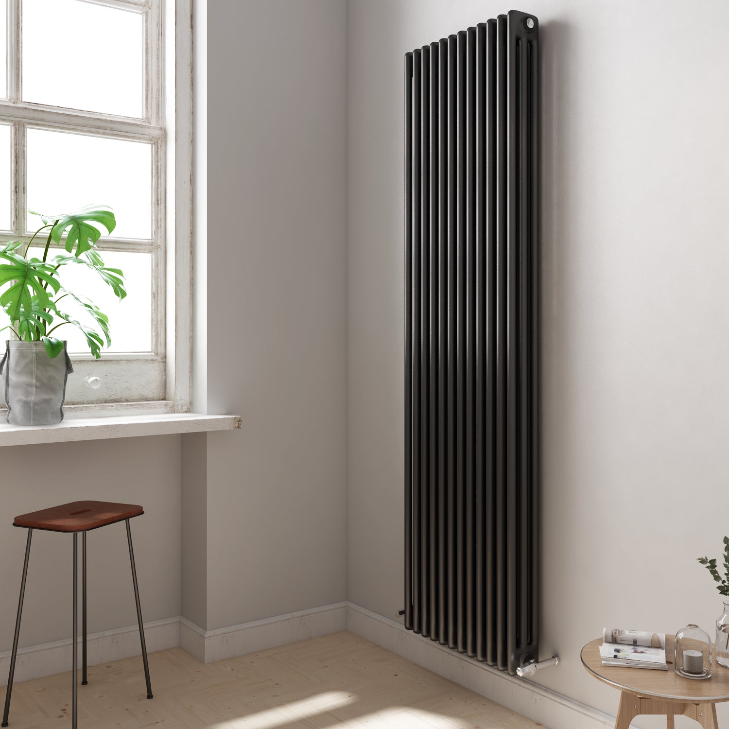 Anthracite 1800x560x100 three column Radiator + Angled Valve
