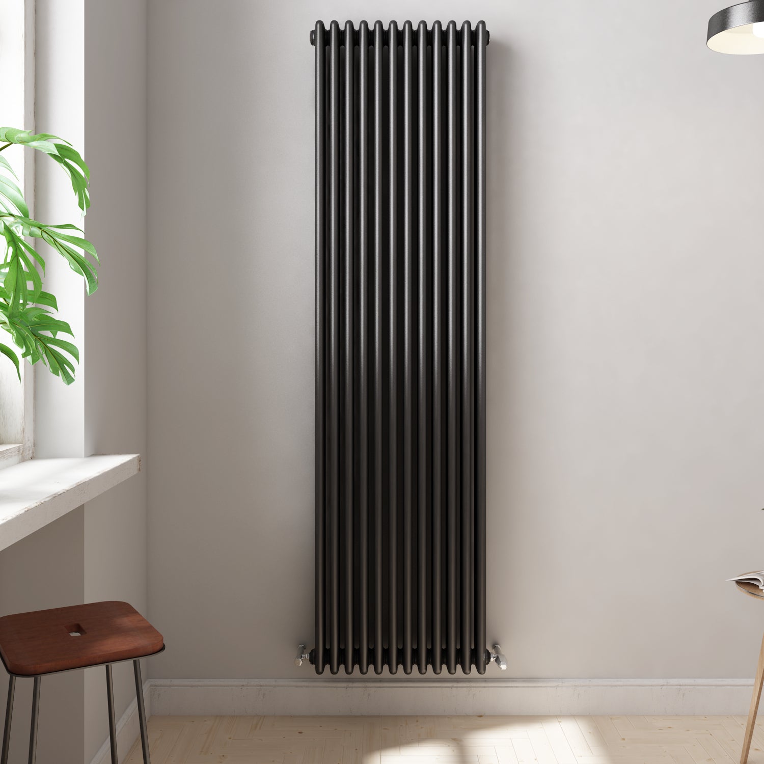 Anthracite 1800x560x100 three column Radiator + Angled Valve