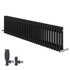 iBathUK Regency Horizontal Traditional Wall Mounted 2 Column Designer Radiator with Angled Valve, Matt Anthracite, 600x1190mm