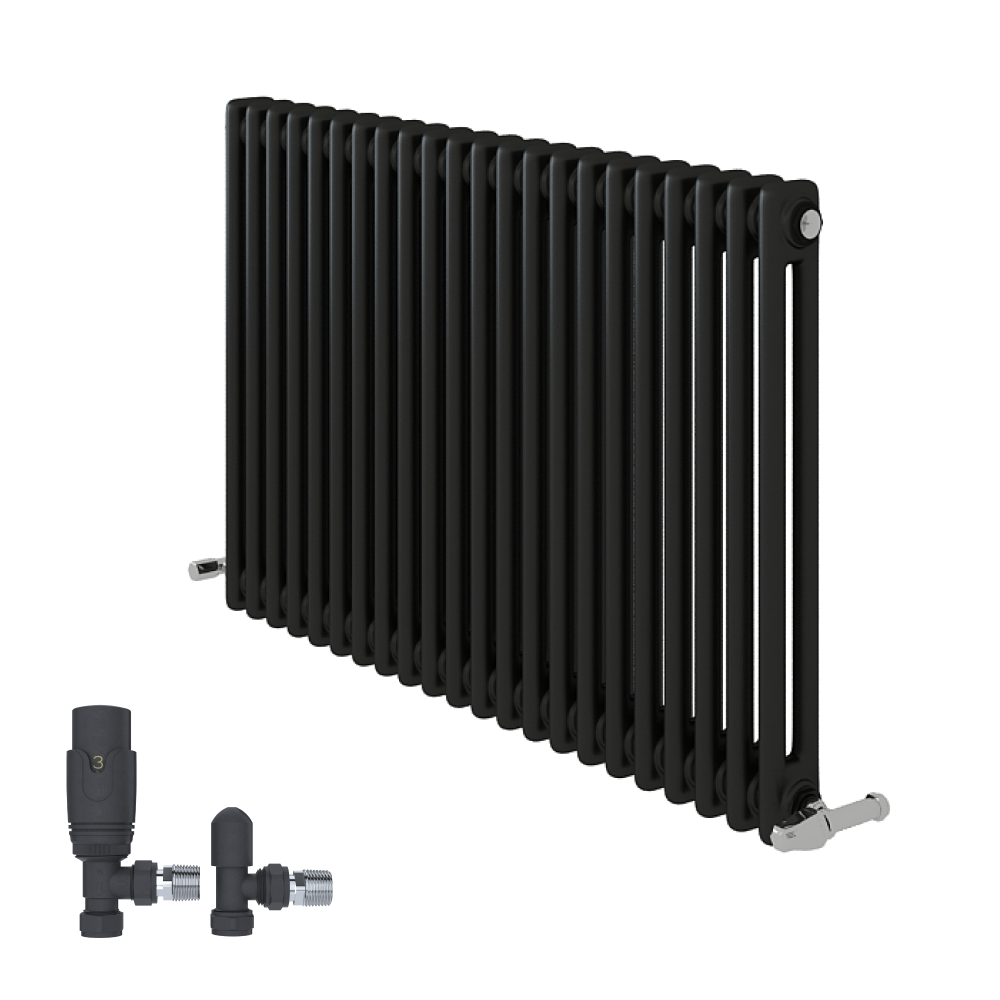 Anthracite 600x1190x70 two column Radiator + Angled Valve