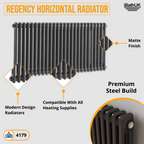 iBathUK Regency Horizontal Traditional Wall Mounted 2 Column Designer Radiator with Angled Valve, Matt Anthracite, 600x1190mm