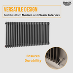 iBathUK Regency Horizontal Traditional Wall Mounted 2 Column Designer Radiator with Angled Valve, Matt Anthracite, 600x1190mm