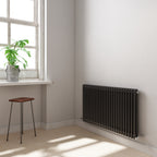 iBathUK Regency Horizontal Traditional Wall Mounted 2 Column Designer Radiator with Angled Valve, Matt Anthracite, 600x1190mm
