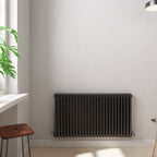 iBathUK Regency Horizontal Traditional Wall Mounted 2 Column Designer Radiator with Angled Valve, Matt Anthracite, 600x1190mm