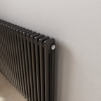iBathUK Regency Horizontal Traditional Wall Mounted 2 Column Designer Radiator with Angled Valve, Matt Anthracite, 600x1190mm