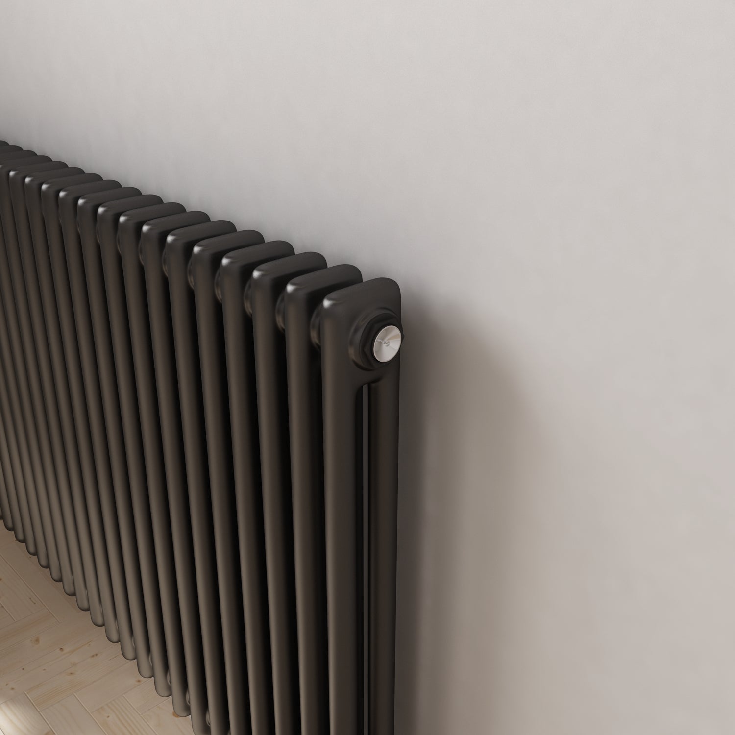iBathUK Regency Horizontal Traditional Wall Mounted 2 Column Designer Radiator with Angled Valve, Matt Anthracite, 600x1190mm