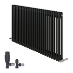 iBathUK Regency Horizontal Traditional Wall Mounted 2 Column Designer Radiator with Angled Valve, Matt Anthracite, 600x1190mm