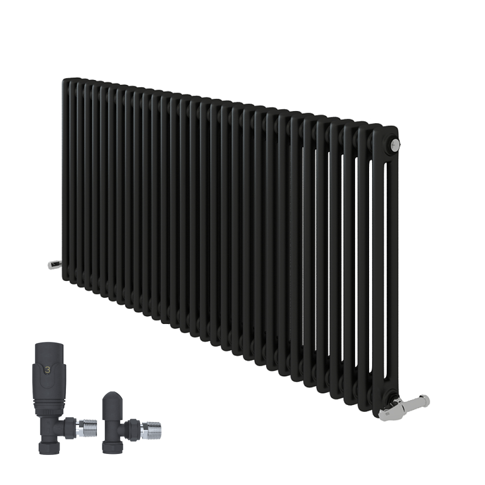 Anthracite 600x1190x70 two column Radiator + Angled Valve