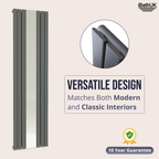Belgravia Vertical Single Slim Flat Mirrored Panel Radiator Anthracite 1800mm x 605mm + Angled Valve