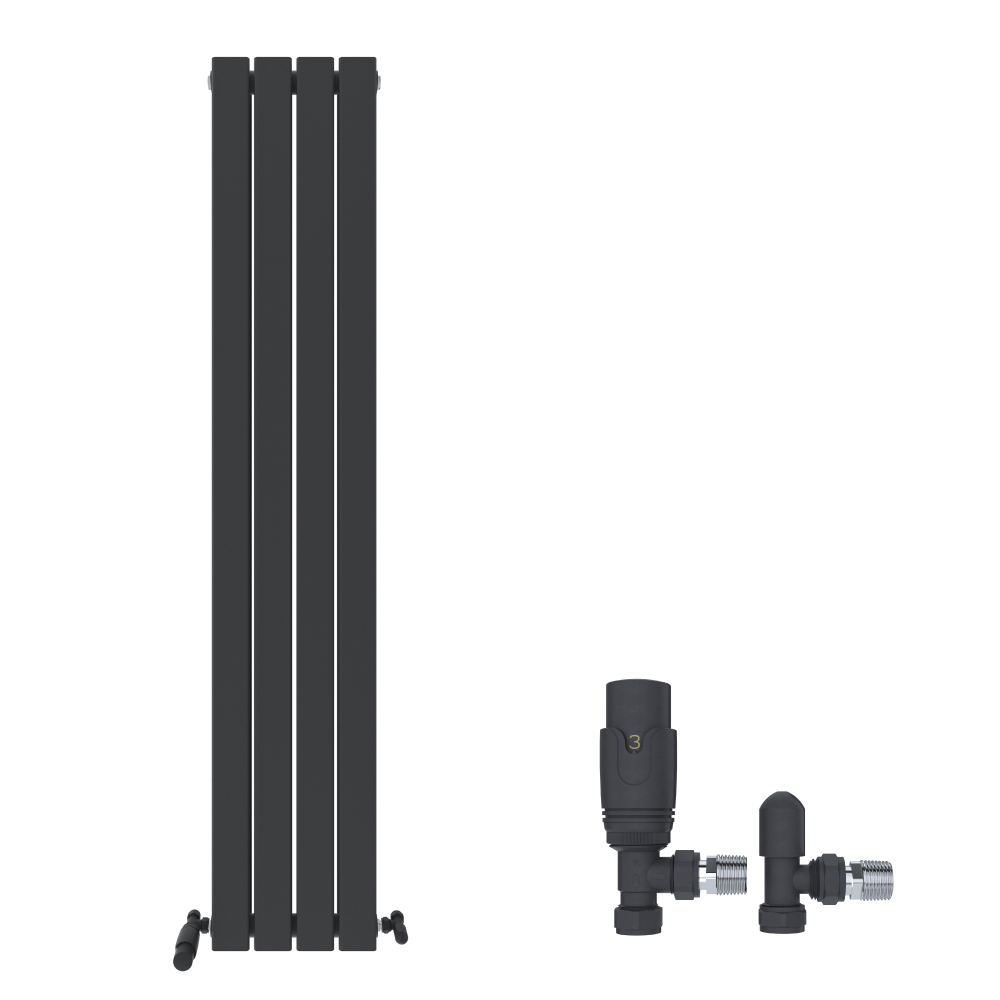 iBathUK Apex Vertical Double Panel Slim Flat Panel Radiator, Wall Mounted Designer Radiator with Angled Valve, Matt White, 1800mm x 608mm